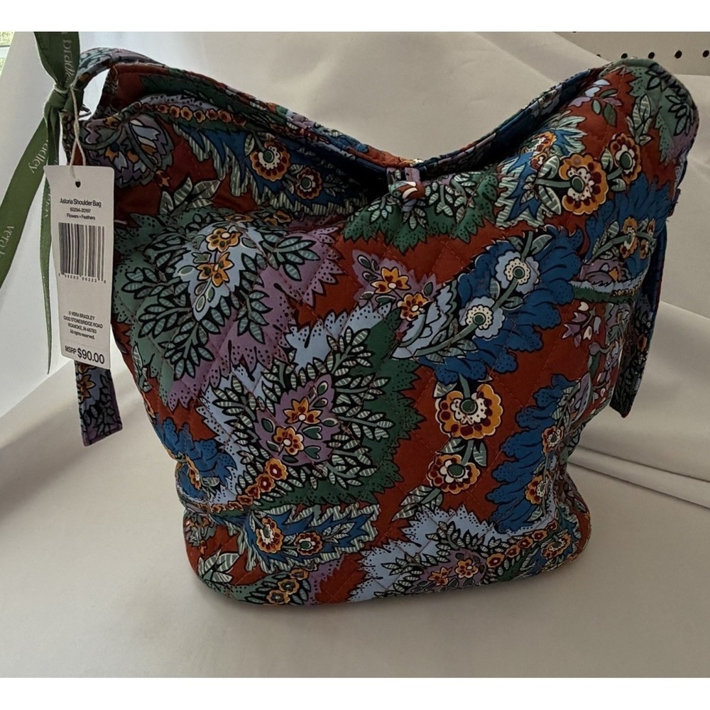 NEW Vera Bradley Astoria Shoulder Bag in Flowers & Feathers Pattern Quilted NWT - Picture 3 of 10